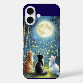Drie katten onder de volle maan iPhone 16 hoesje