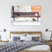 Drie katten op een bankje canvas afdruk (Insitu (Slaapkamer))