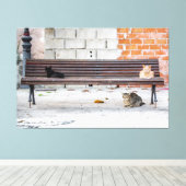 Drie katten op een bankje canvas afdruk (Insitu (Houten vloer))