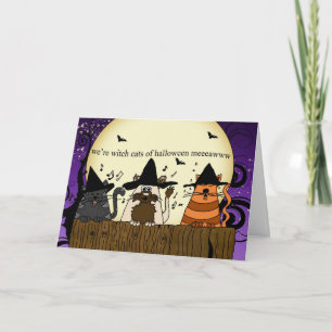 Drie katten op een hek zingen voor Halloween, Hall Kaart