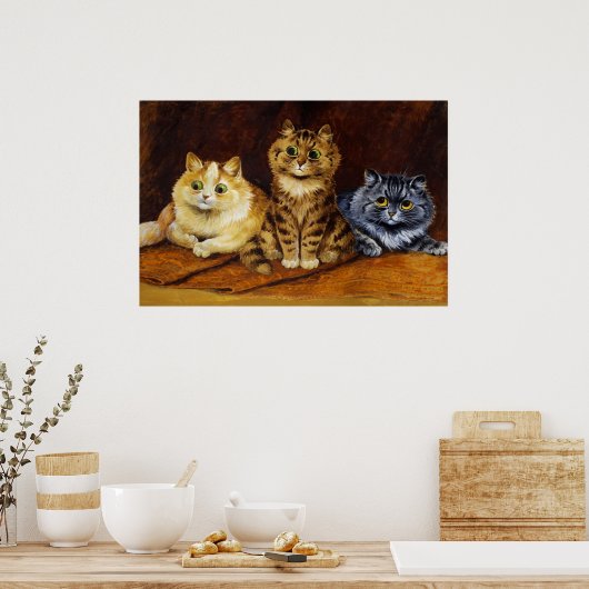 Drie Katten op een Perzisch Rug van Louis Wain Poster (Keuken)