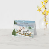 Drie Katten op een Sled Winter Scene met Kerstmis  Kaart (Gele Bloem)