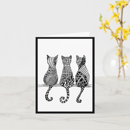 Drie katten op een tak kaart (Gele Bloem)