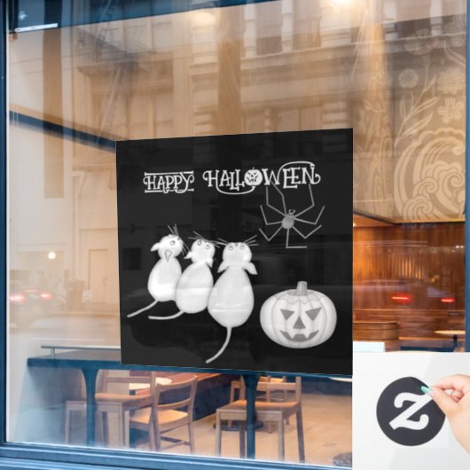 Drie katten, pompoen en spin Halloween Raamsticker (Cafe Raam)