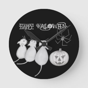 Drie katten, pompoen en spin Halloween Ronde Klok