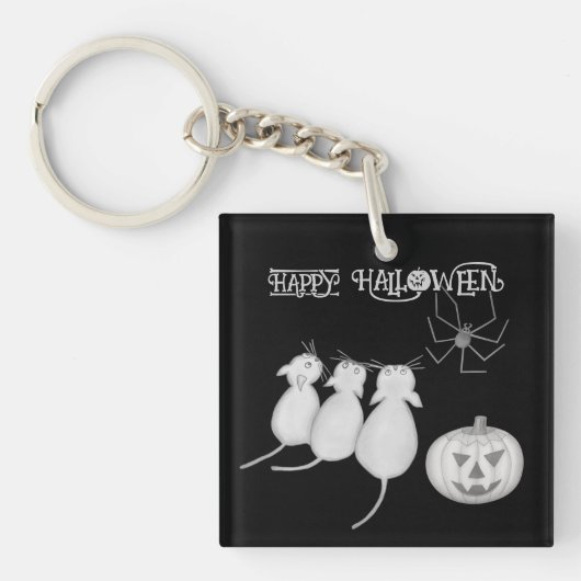 Drie katten, pompoen en spin Halloween Sleutelhanger (voorkant)