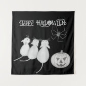 Drie katten, pompoen en spin Halloween Wandkleed (Voorkant)