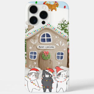 Drie katten versieren een huis met kerstverlichtin iPhone 16 pro max hoesje