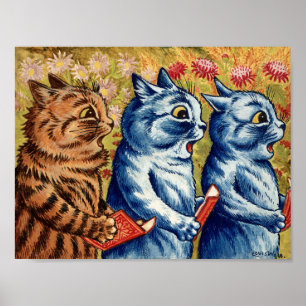 Drie katten zingen door Louis Wain Poster