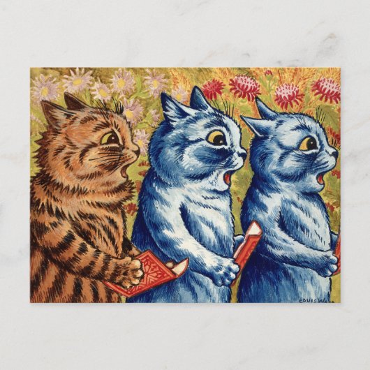Drie katten zingen. Gouache van Louis Wain, 1925 Briefkaart (Voorkant)