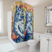 Drie katten zingen. Gouache van Louis Wain, 1925 Douchegordijn (In situ)
