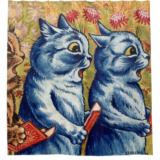 Drie katten zingen. Gouache van Louis Wain, 1925 Douchegordijn (Voorkant)