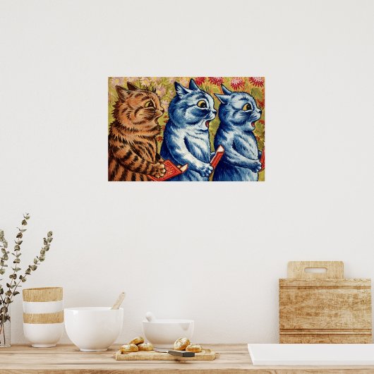 Drie katten zingen. Gouache van Louis Wain, 1925 Poster (Keuken)