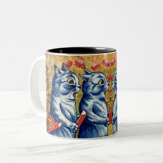 Drie katten zingen. Gouache van Louis Wain, 1925 Tweekleurige Koffiemok (Voorkant links)