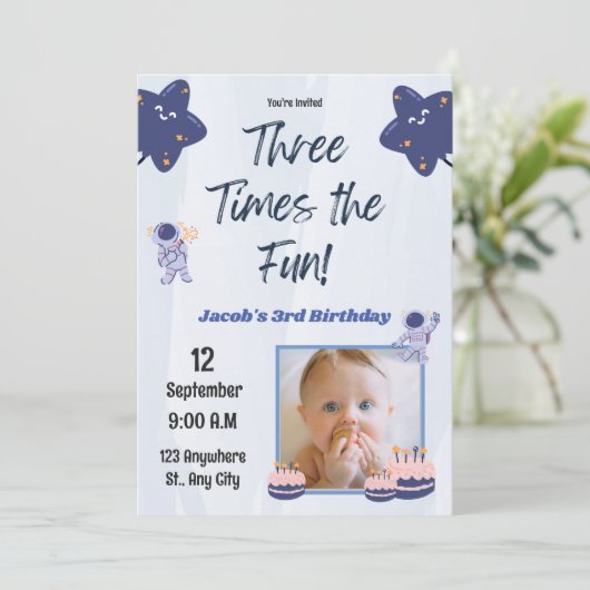 Drie keer de leuke,  3e verjaardag kaart (Staand voorkant)