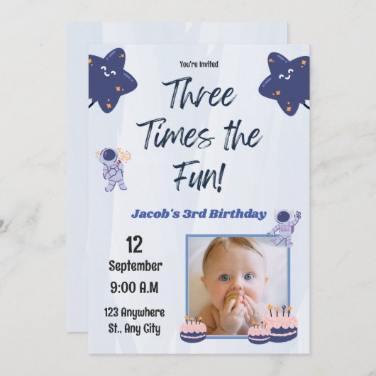 Drie keer de leuke, 3e verjaardag kaart (Voorkant / Achterkant)