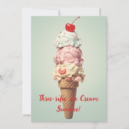 Drie keer leuke ijs-sundae verjaardagskaart kaart (Voorkant)