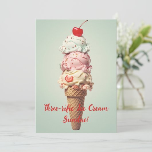 Drie keer leuke ijs-sundae verjaardagskaart kaart (Staand voorkant)
