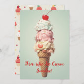 Drie keer leuke ijs-sundae verjaardagskaart kaart (Voorkant / Achterkant)