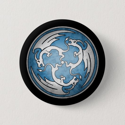 Drie Keltische Dragons Button - Blauw (Voorkant)