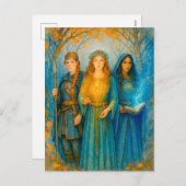 Drie Keltische druïden met gloeiende bol Feestdagenkaart (Voorkant / Achterkant)