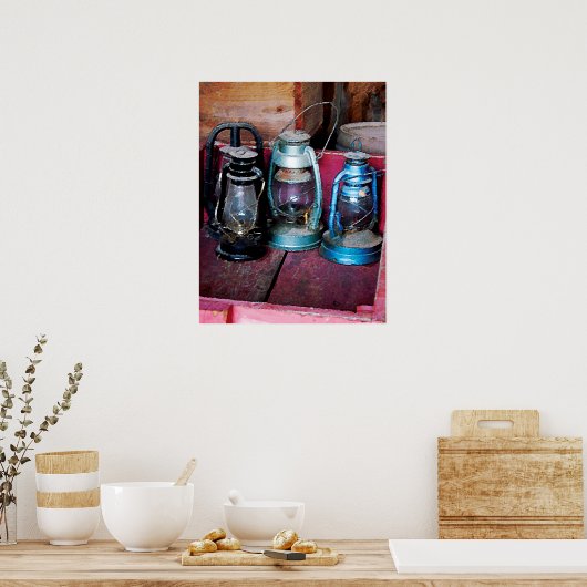 Drie kerosine-lampen poster (Keuken)