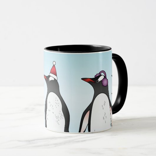 Drie kerst-genotopinguïns met een aangepaste naam mok (Voorkant rechts)