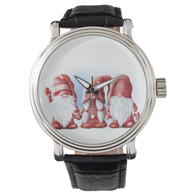 Drie kerst grappige gnomen Coffee Mok Stone Magn Horloge (Voorkant)