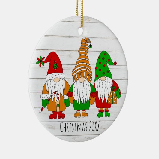 Drie kerst-kerst-voordes gepersonaliseerde feestda keramisch ornament (Rechts)