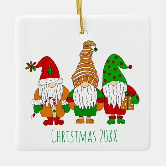 Drie kerst-kerst-voordes gepersonaliseerde feestda keramisch ornament (Voorkant)