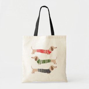 Drie kerst Ugly Sweater Dachshund Dogs Tote Bag