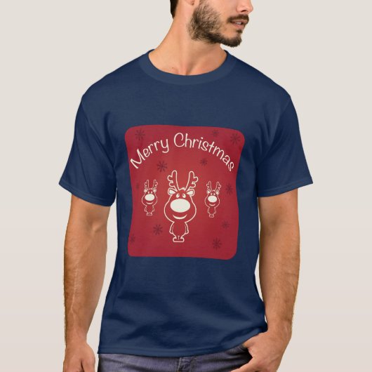 Drie kerst van Cute Reindeer Merry T-shirt (Voorkant)