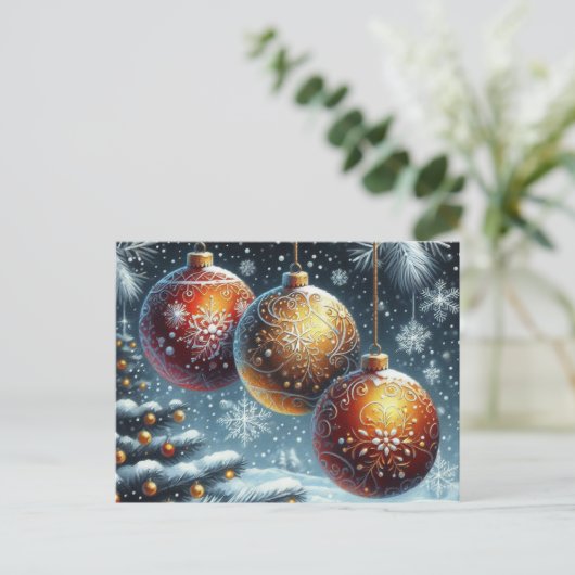 Drie kerstballen briefkaart (Staand voorkant)