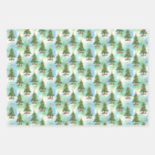 Drie kerstbomen en cadeau patronen inpakpapier vel (Voorkant)