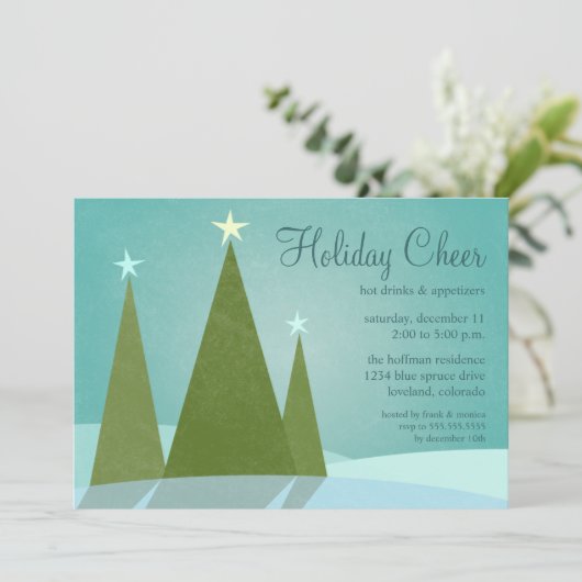 Drie kerstbomen Holiday Cheer Uitnodigingen (Staand voorkant)