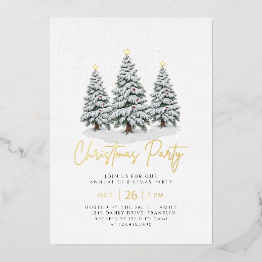 Drie kerstbomen op vakantie folie uitnodiging (Voorkant)