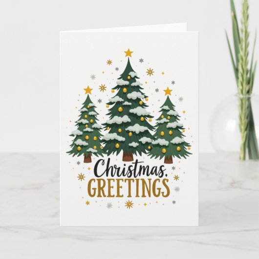 Drie Kerstbomen Sneeuw Gouden Ster Kerstgroet Auto Kaart (Voorkant)