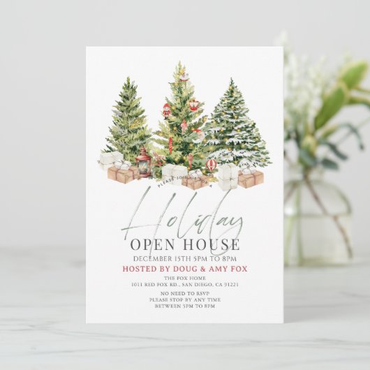 Drie Kerstbomen Vakantie Open Huis Kaart (Staand voorkant)