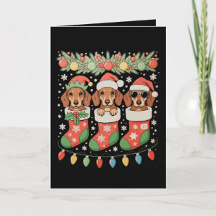 Drie Kerstelf Dachshunds Kerst Soks Grappig Feestdagen Kaart