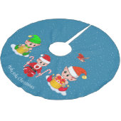 Drie Kerstelfen op saffierblauw Kerstboom Rok (Gekanteld)