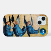 DRIE KERSTENGELEN IN BLAUWE PERKAMENTEN MONOGRAM iPhone 15 CASE (Achterkant horizontaal)