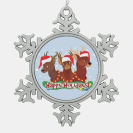 Drie kerstfeestdagen tin sneeuwvlok ornament