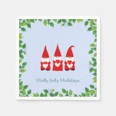 Drie kerstgnomen en Lijst leve op lichtblauw Servet (Voorkant)