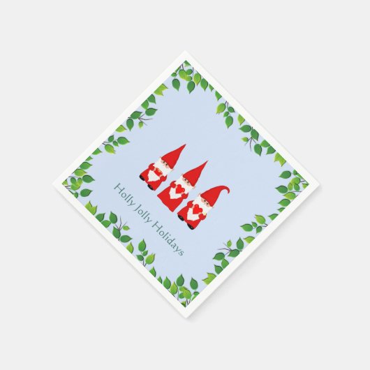 Drie kerstgnomen en Lijst leve op lichtblauw Servet (Hoek)