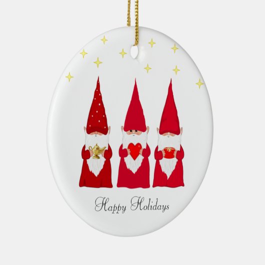 Drie kerstgnomen en sterren keramisch ornament (Rechts)