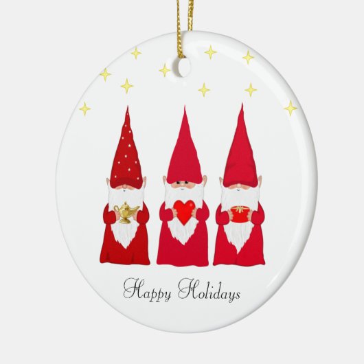 Drie kerstgnomen en sterren keramisch ornament (Links)