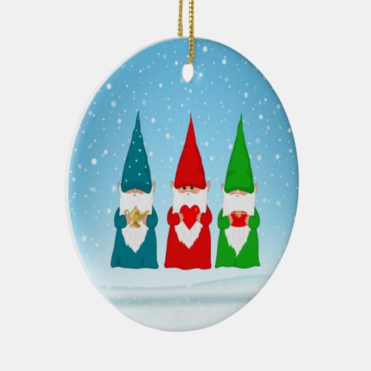 Drie kerstgnomen keramisch ornament (Rechts)