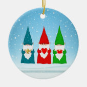 Drie kerstgnomen keramisch ornament (Voorkant)