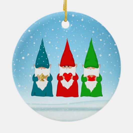 Drie kerstgnomen keramisch ornament (Achterkant)