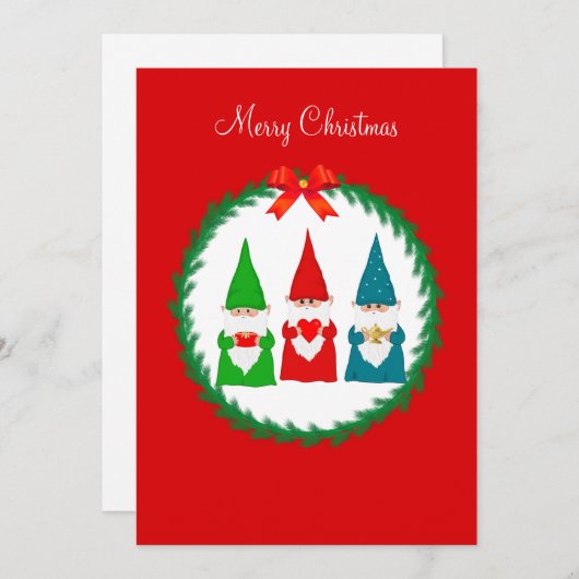 Drie kerstgnomen op rood (Voorkant / Achterkant)